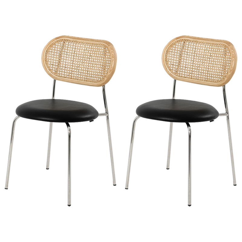Silla sin brazos contemporánea, silla con respaldo abierto curvado de cuero con acabado mate para patio