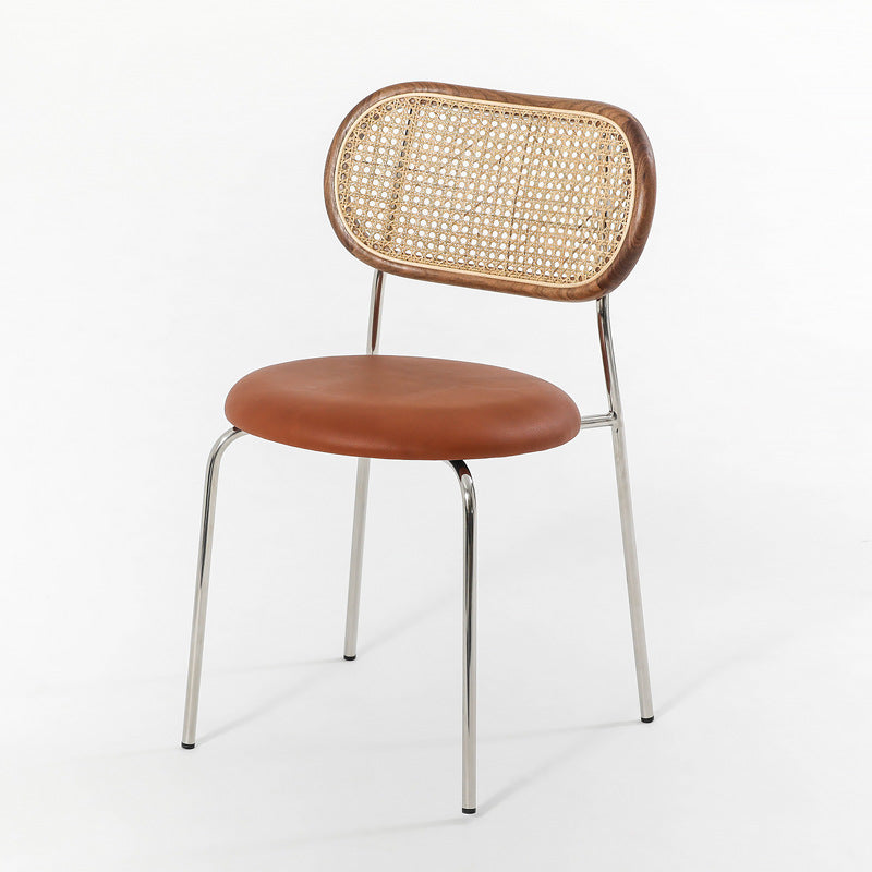 Silla sin brazos contemporánea, silla con respaldo abierto curvado de cuero con acabado mate para patio