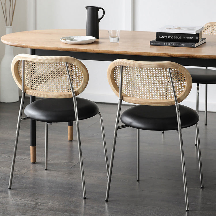 Silla sin brazos contemporánea, silla con respaldo abierto curvado de cuero con acabado mate para patio
