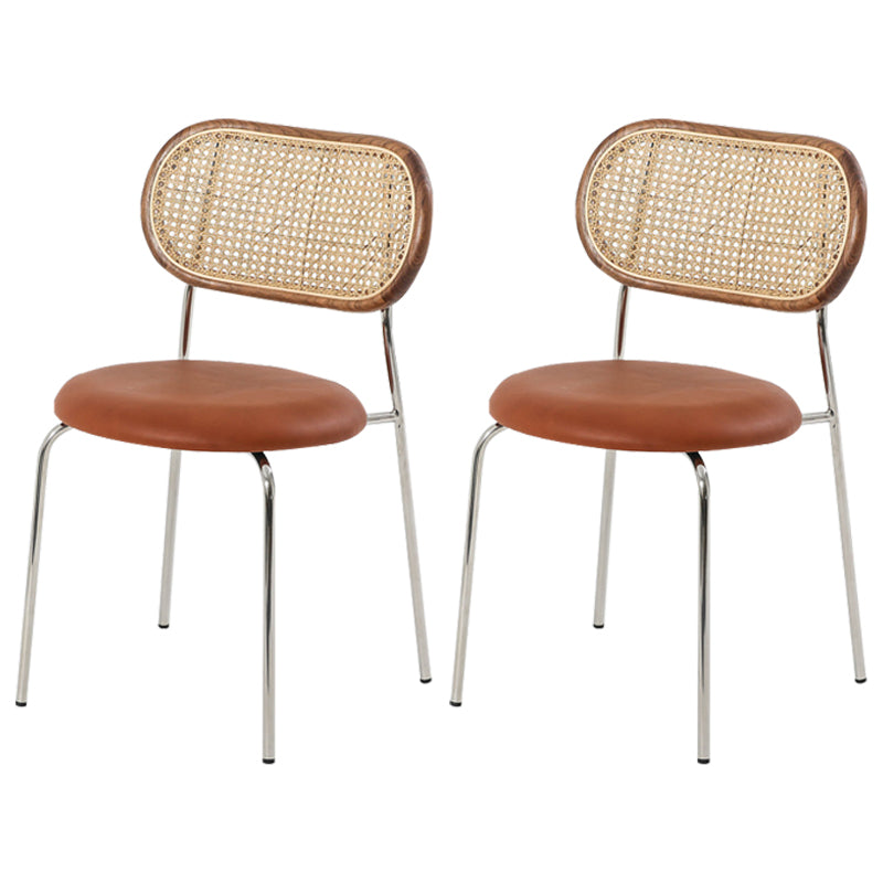 Silla sin brazos contemporánea, silla con respaldo abierto curvado de cuero con acabado mate para patio