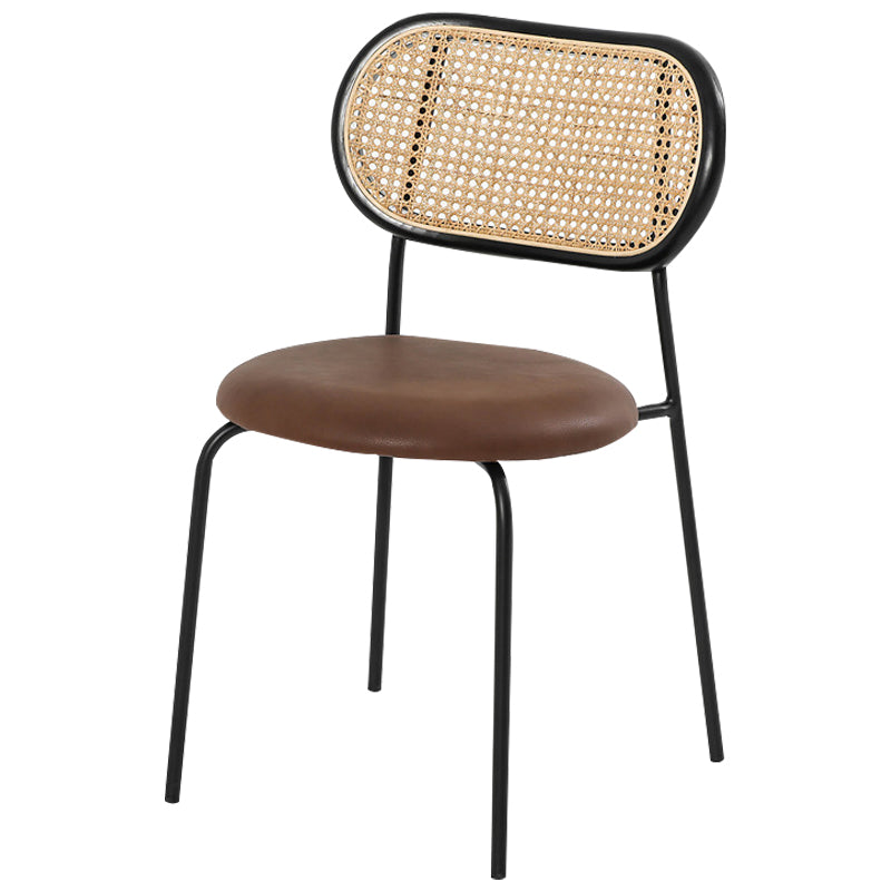 Silla sin brazos contemporánea, silla con respaldo abierto curvado de cuero con acabado mate para patio