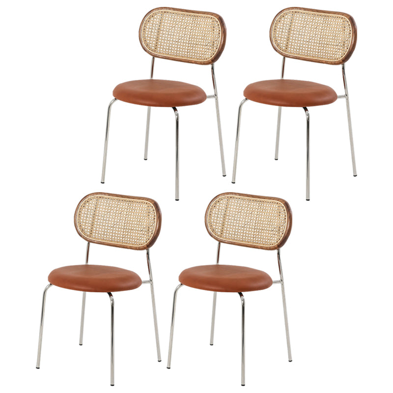 Silla sin brazos contemporánea, silla con respaldo abierto curvado de cuero con acabado mate para patio