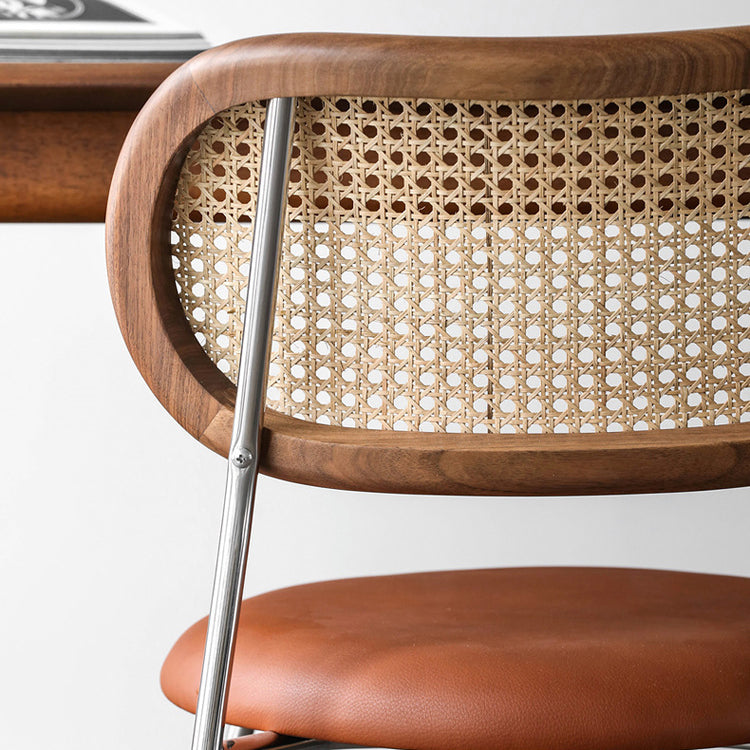 Silla sin brazos contemporánea, silla con respaldo abierto curvado de cuero con acabado mate para patio