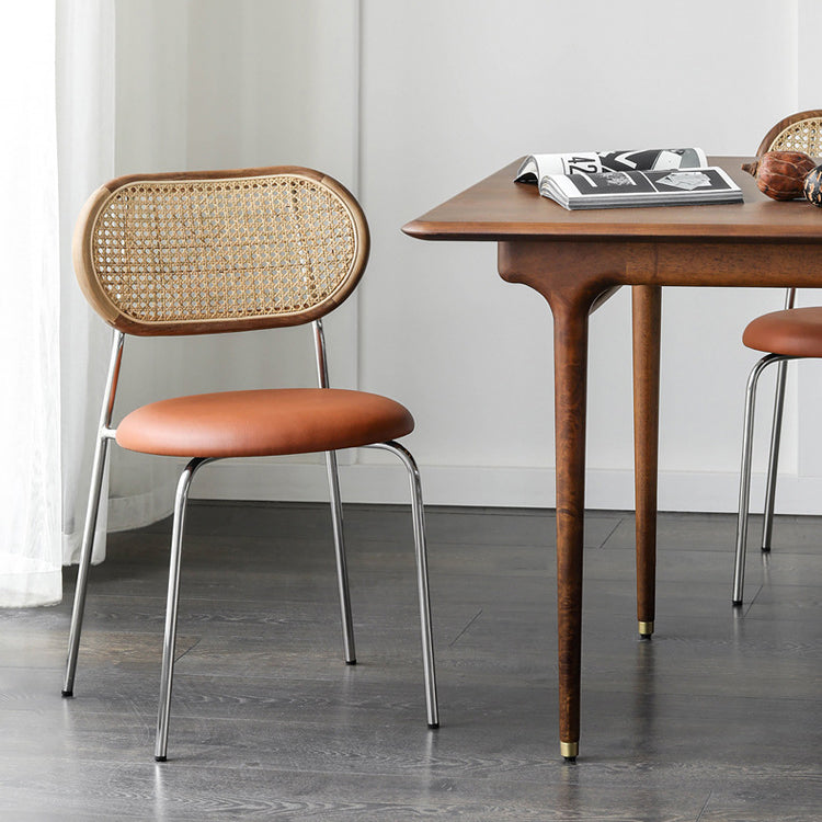 Silla sin brazos contemporánea, silla con respaldo abierto curvado de cuero con acabado mate para patio