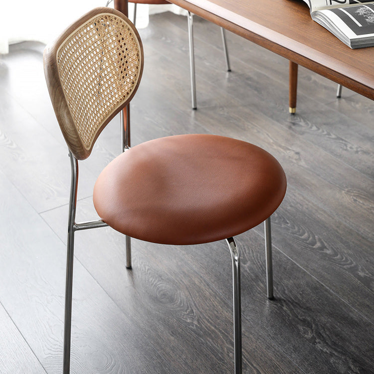 Silla sin brazos contemporánea, silla con respaldo abierto curvado de cuero con acabado mate para patio