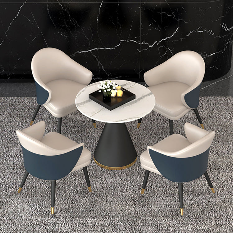 1/5 Pcs Metal Modern Dining Room Set with Round Table and Arm Chairs Dining Set