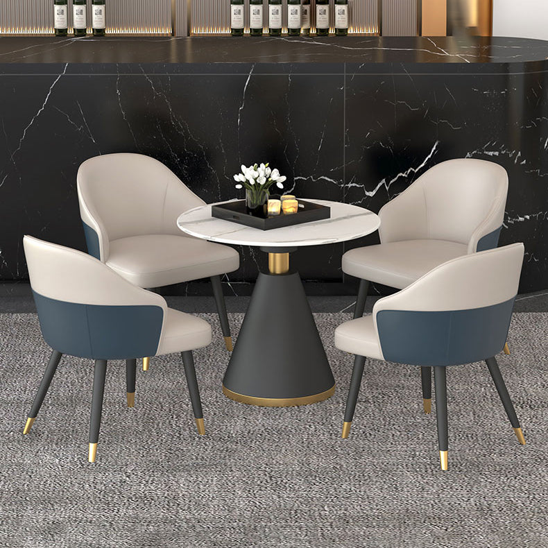 1/5 Pcs Metal Modern Dining Room Set with Round Table and Arm Chairs Dining Set