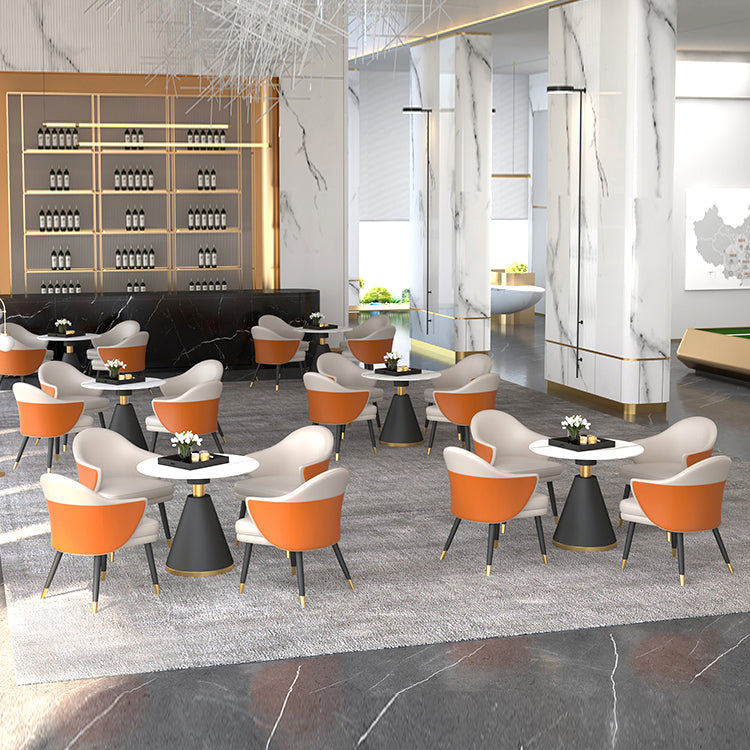 1/5 Pcs Metal Modern Dining Room Set with Round Table and Arm Chairs Dining Set