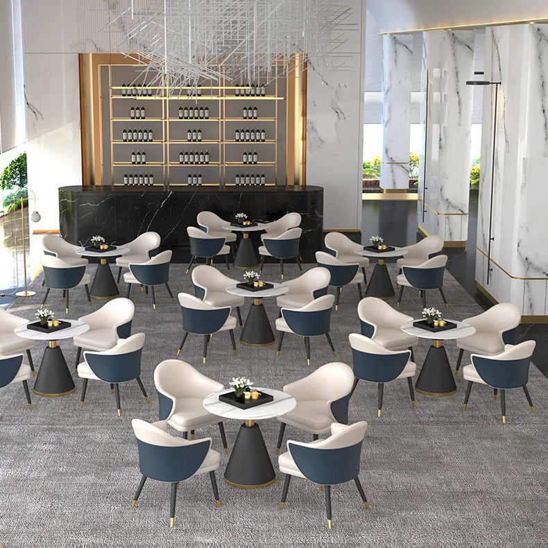 1/5 Pcs Metal Modern Dining Room Set with Round Table and Arm Chairs Dining Set