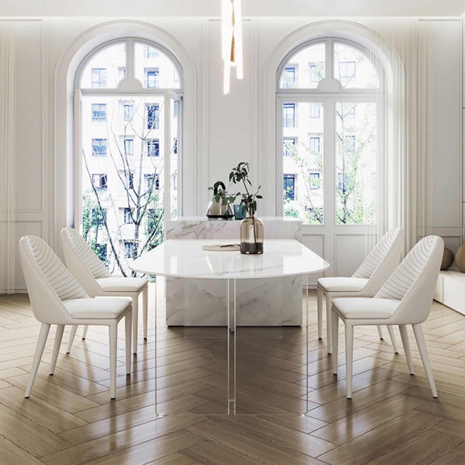 Modern 1/2/3/4/5 Pieces Dining Set Rectangle Acrylic Dining Table Set