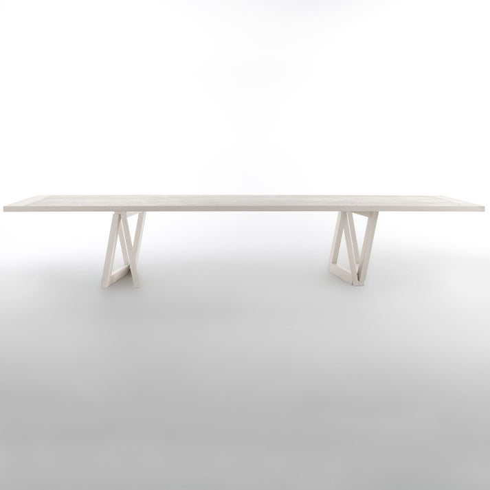 Industrial Pine Wood Table for Restaurant Rectangle Dining Table with Double Pedestal Base