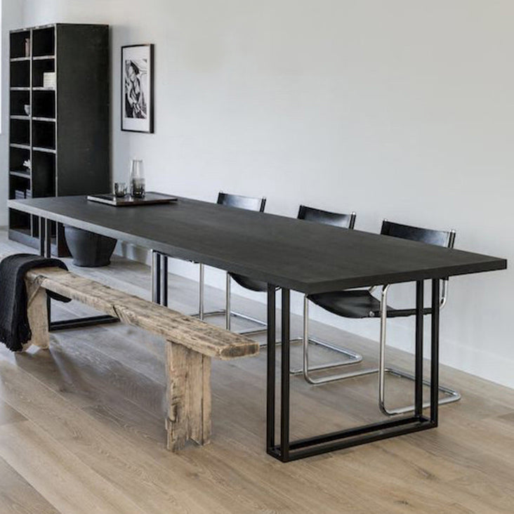 Rectangle Industrial Dining Table Solid Wood Fixed Dinette Table
