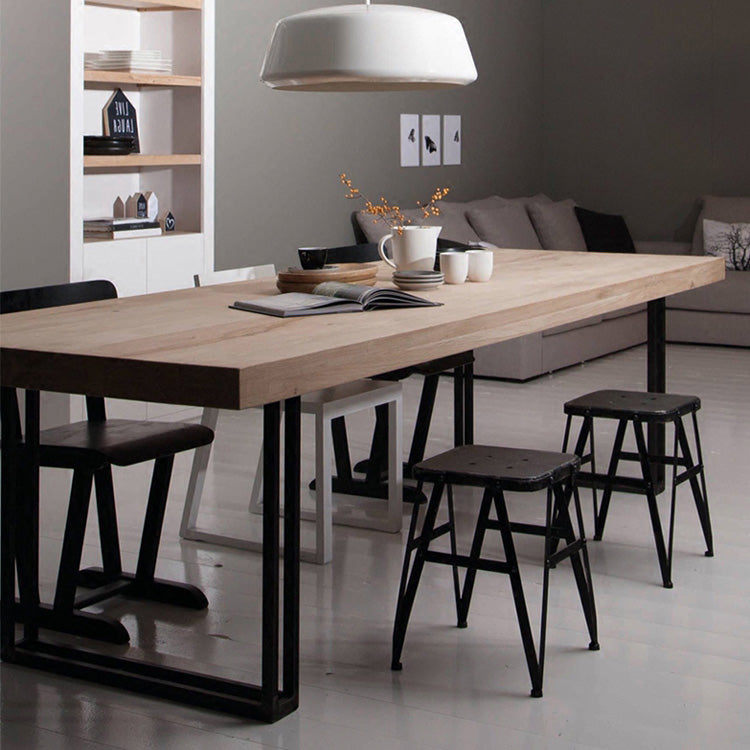 Rectangle Industrial Dining Table Solid Wood Fixed Dinette Table