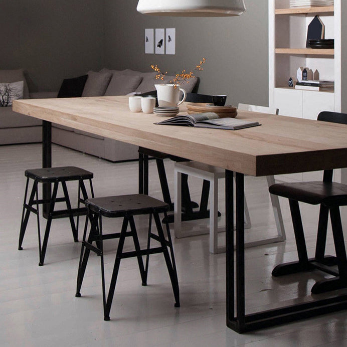 Rectangle Industrial Dining Table Solid Wood Fixed Dinette Table