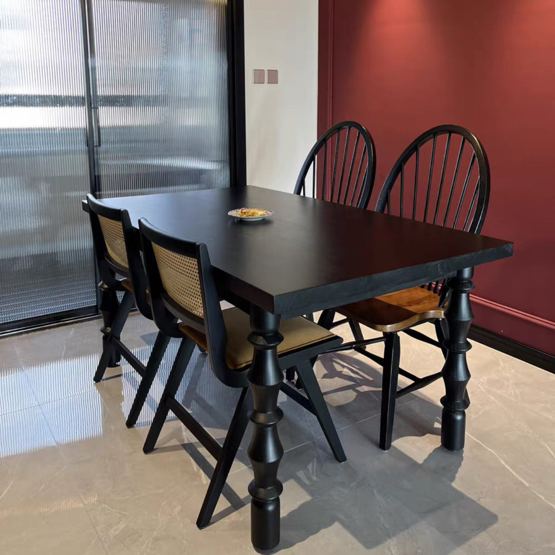 Rectangle Casual Dining Table Solid Wood Fixed Table with 4 Legs
