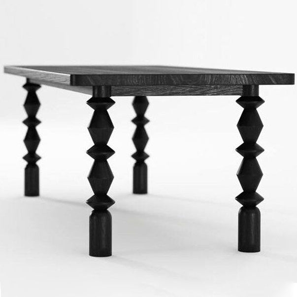 Rectangle Casual Dining Table Solid Wood Fixed Table with 4 Legs