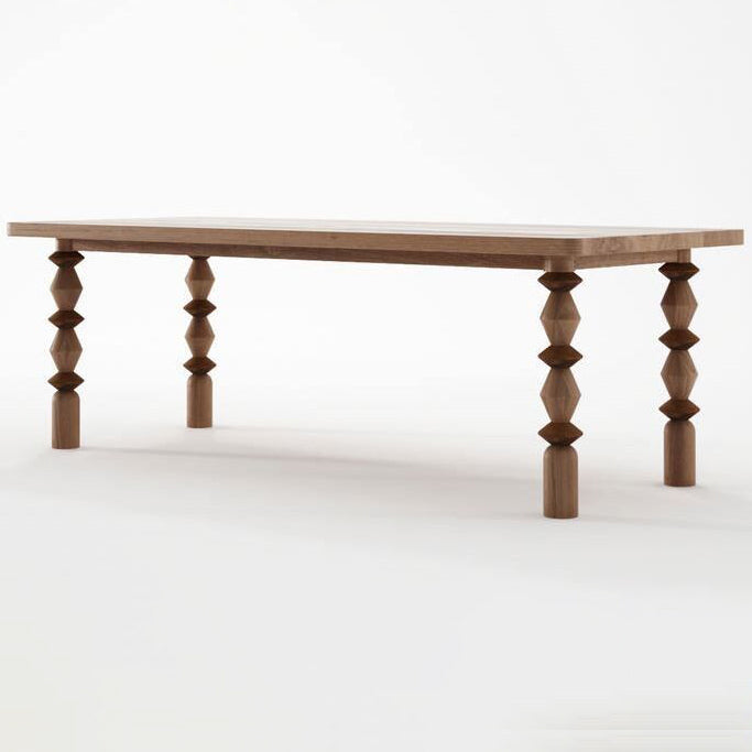Rectangle Casual Dining Table Solid Wood Fixed Table with 4 Legs