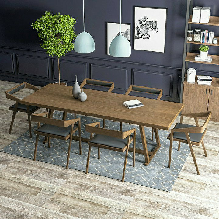 Solid Wood Contemporary Rectangular Dining Table Pine Wood Top Table with Trestle Base