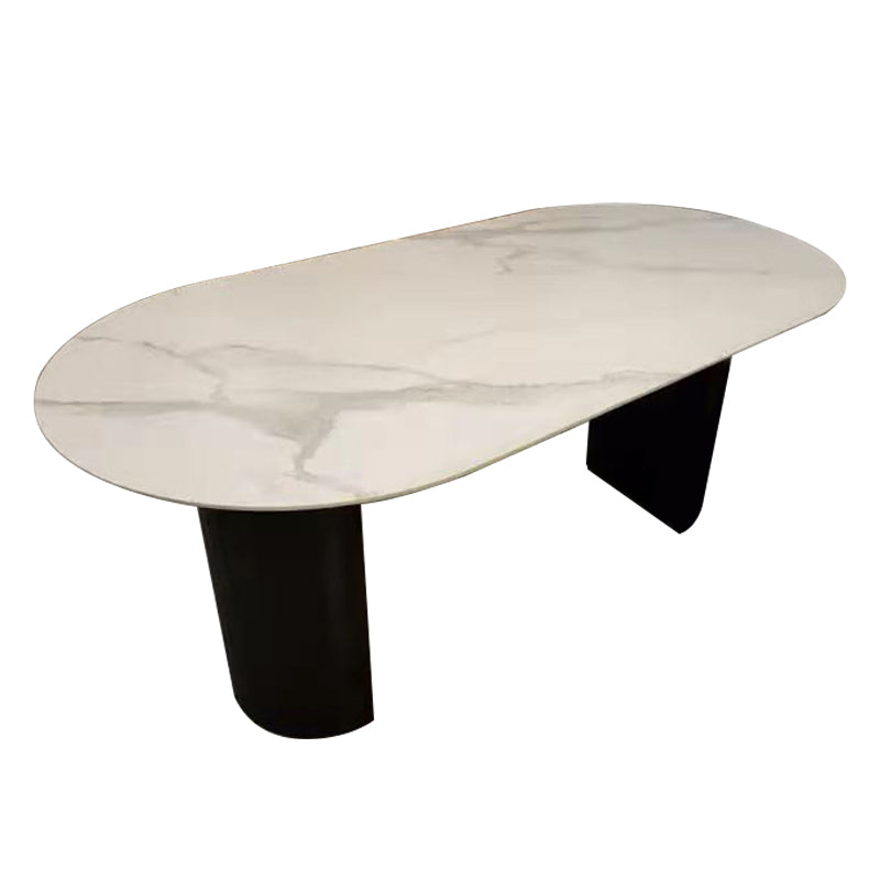 Contemporary Style Furniture Oval Double Pedestal Dining Site Table for Home