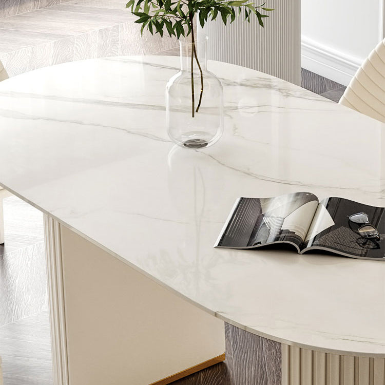 Minimalistische ovale witte eettafel Standaard eettafel van gesinterd steen voor keuken
