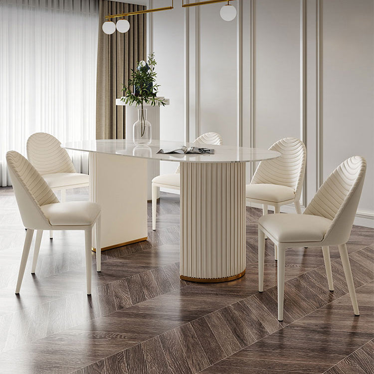 Minimalistische ovale witte eettafel Standaard eettafel van gesinterd steen voor keuken