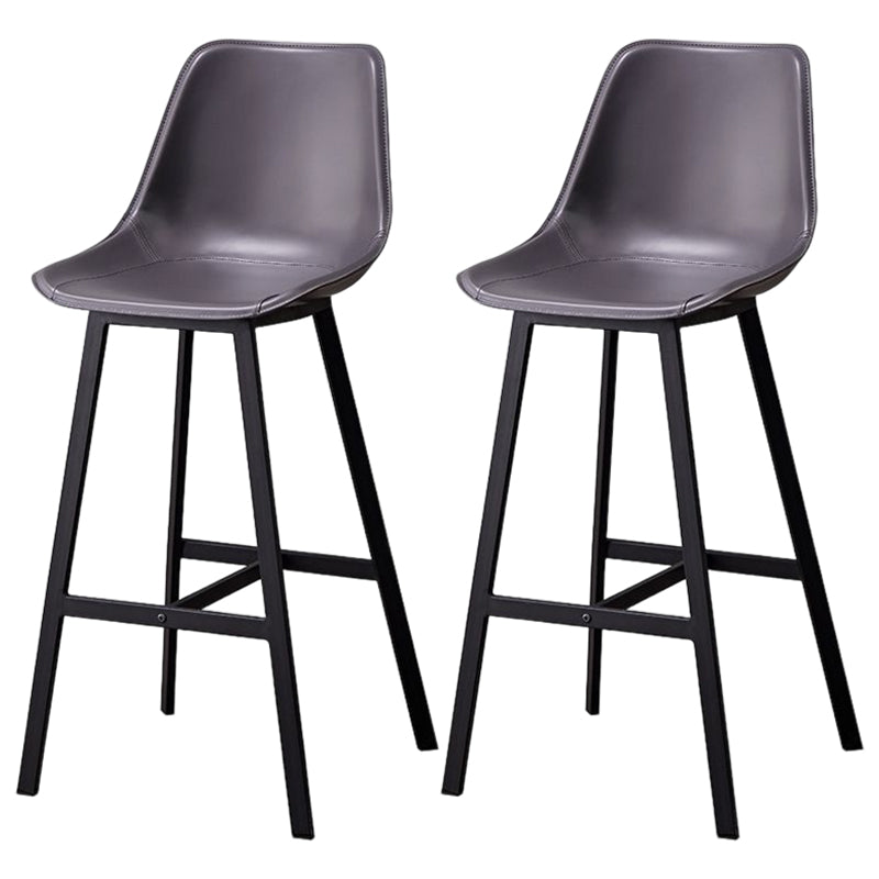 Modern Style Bar-stool Metal Legs with Footrest Leather Bucket Seat for Kitchen Bar
