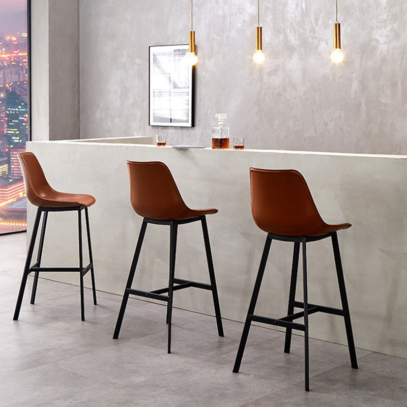 Modern Style Bar-stool Metal Legs with Footrest Leather Bucket Seat for Kitchen Bar