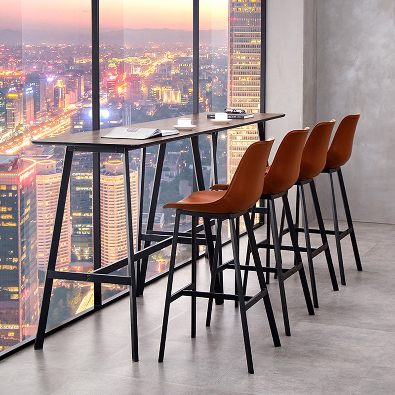 Modern Style Bar-stool Metal Legs with Footrest Leather Bucket Seat for Kitchen Bar