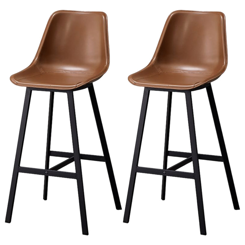 Modern Style Bar-stool Metal Legs with Footrest Leather Bucket Seat for Kitchen Bar