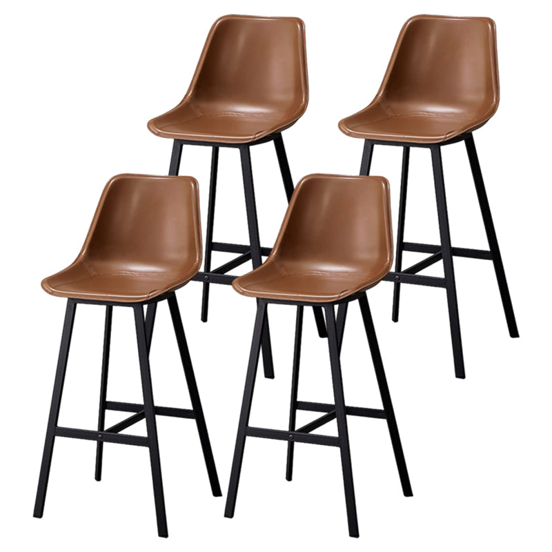 Modern Style Bar-stool Metal Legs with Footrest Leather Bucket Seat for Kitchen Bar