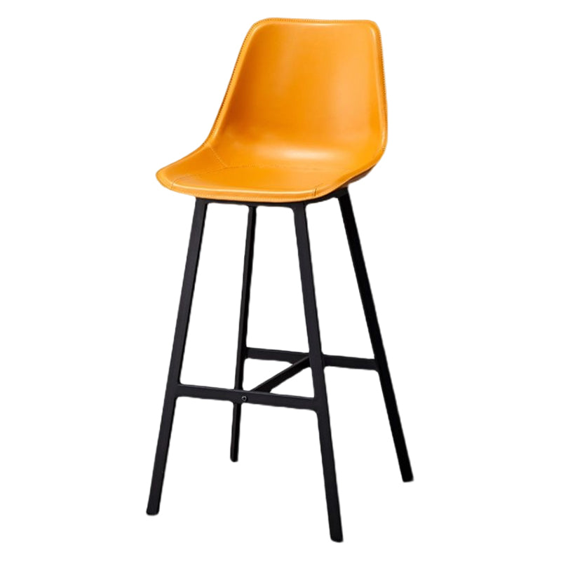 Modern Style Bar-stool Metal Legs with Footrest Leather Bucket Seat for Kitchen Bar