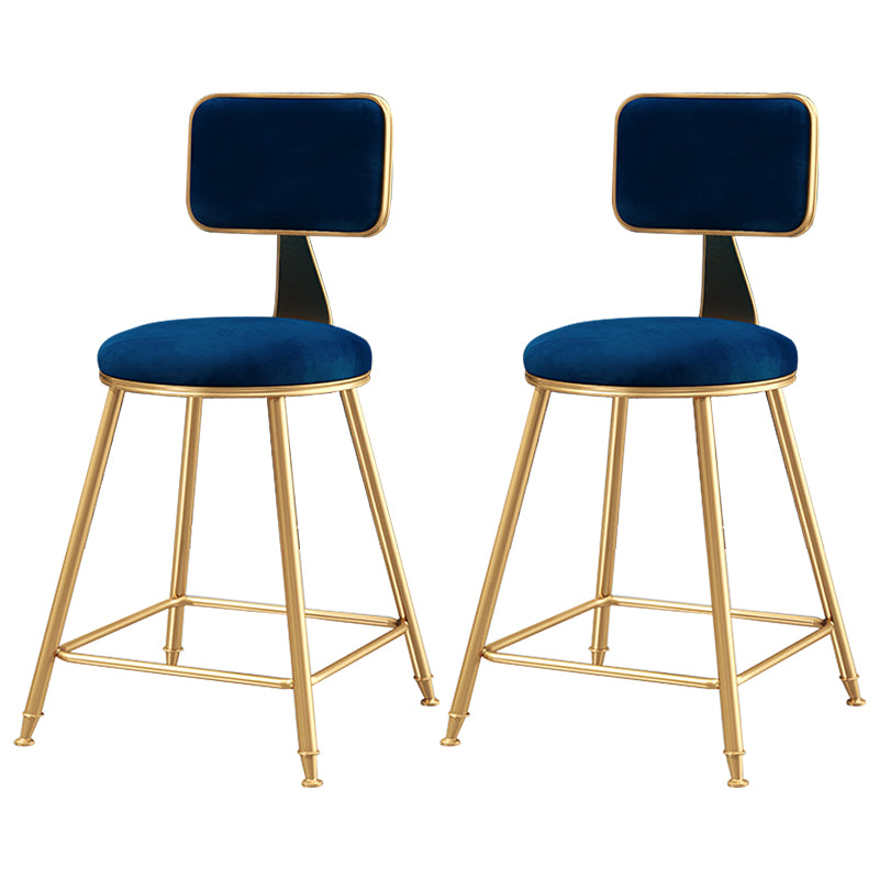Glam Style Bar-stool Metal Legs Round Velvet Seat Barstool for Kitchen