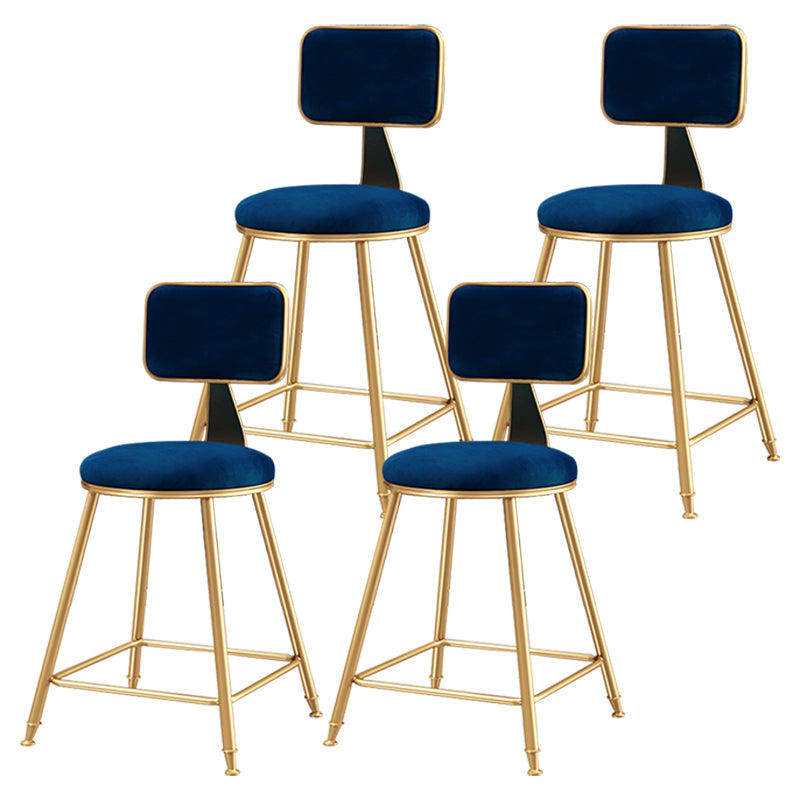 Glam Style Bar-stool Metal Legs Round Velvet Seat Barstool for Kitchen