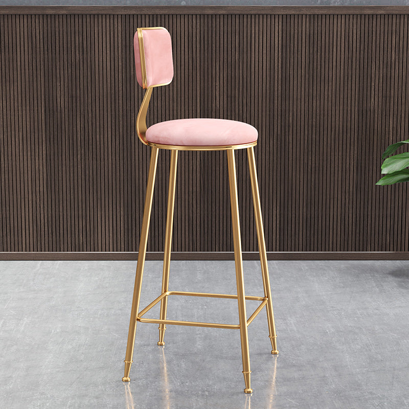 Glam Style Bar-stool Metal Legs Round Velvet Seat Barstool for Kitchen