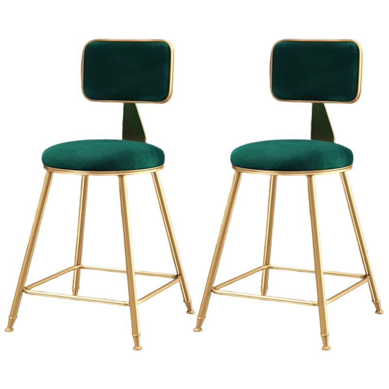 Glam Style Bar-stool Metal Legs Round Velvet Seat Barstool for Kitchen