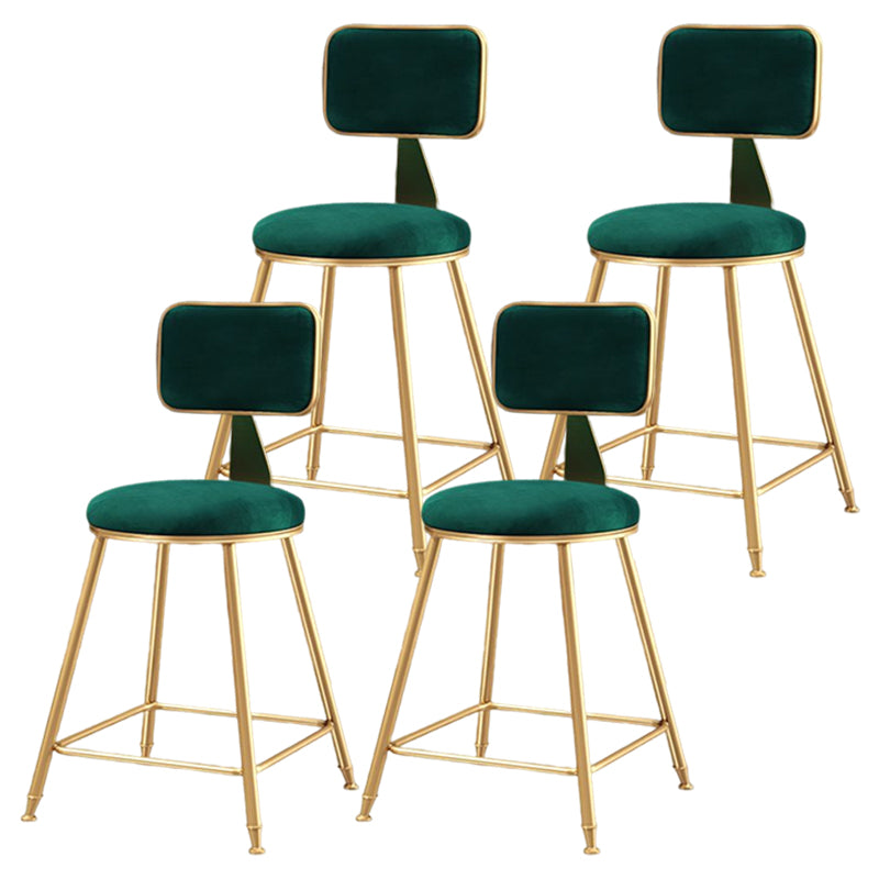 Glam Style Bar-stool Metal Legs Round Velvet Seat Barstool for Kitchen