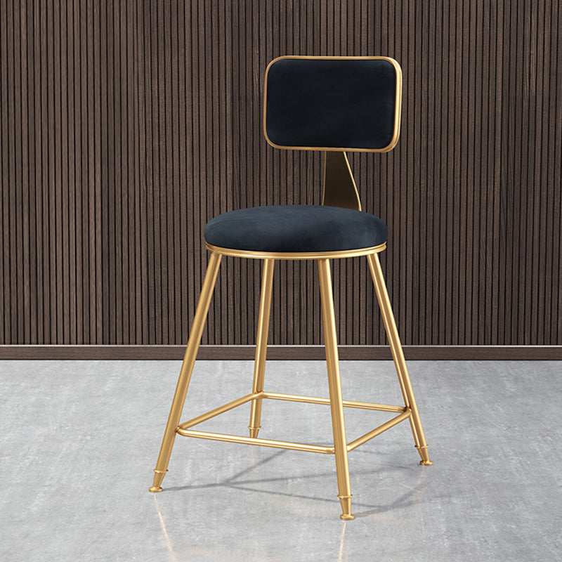 Glam Style Bar-stool Metal Legs Round Velvet Seat Barstool for Kitchen