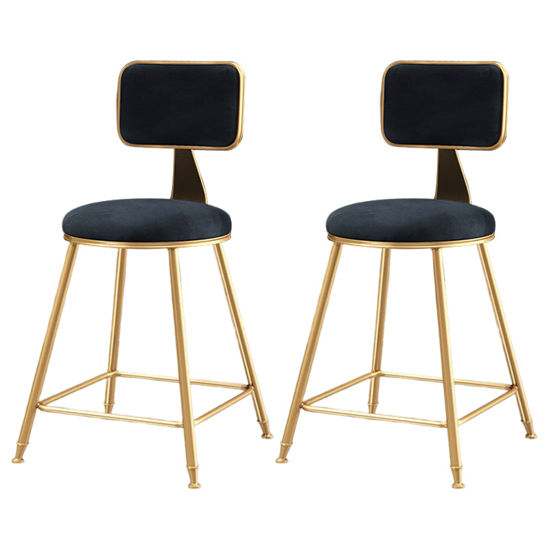 Glam Style Bar-stool Metal Legs Round Velvet Seat Barstool for Kitchen