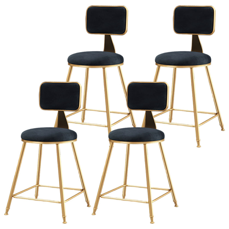 Glam Style Bar-stool Metal Legs Round Velvet Seat Barstool for Kitchen