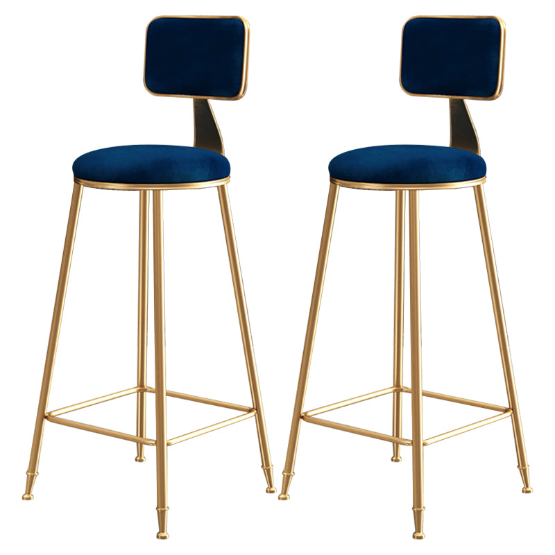 Glam Style Bar-stool Metal Legs Round Velvet Seat Barstool for Kitchen