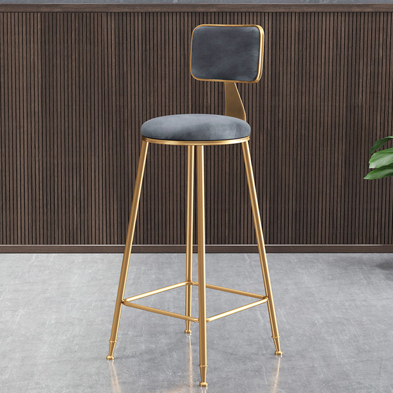 Glam Style Bar-stool Metal Legs Round Velvet Seat Barstool for Kitchen