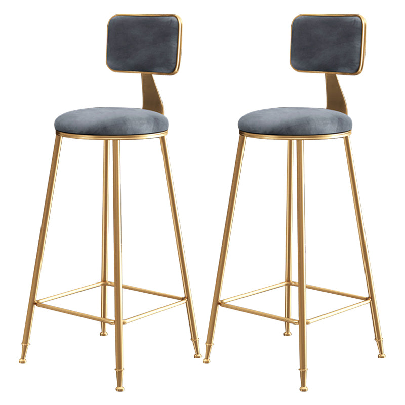 Glam Style Bar-stool Metal Legs Round Velvet Seat Barstool for Kitchen