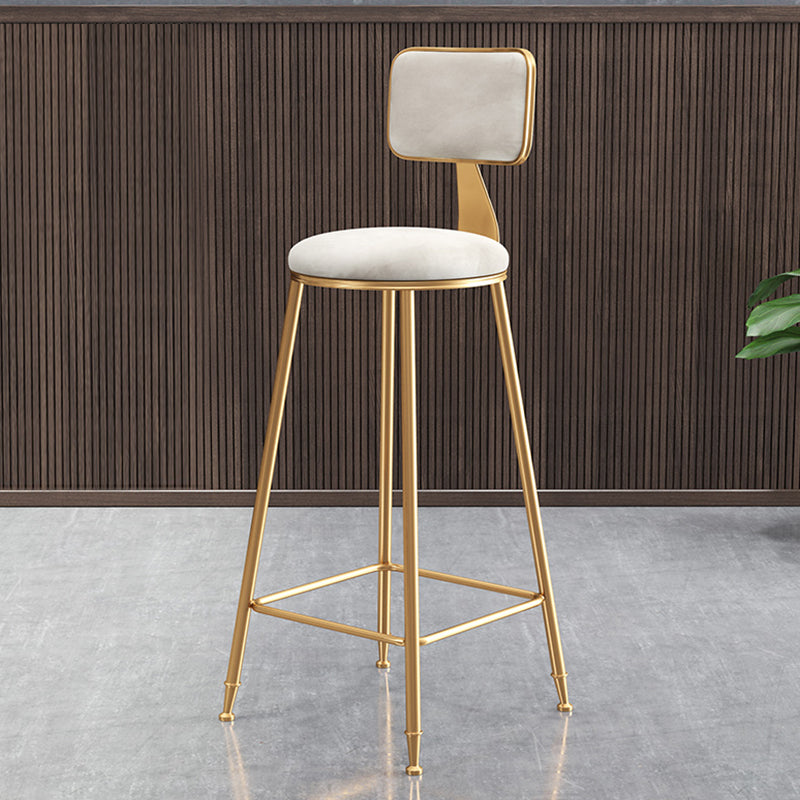 Glam Style Bar-stool Metal Legs Round Velvet Seat Barstool for Kitchen