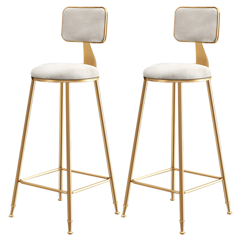 Glam Style Bar-stool Metal Legs Round Velvet Seat Barstool for Kitchen