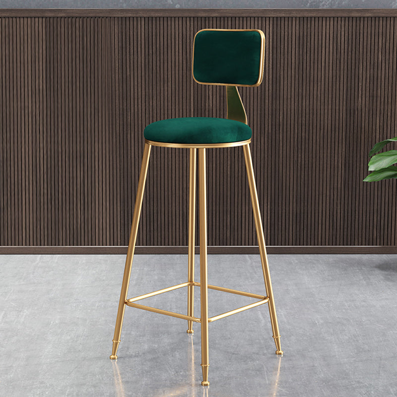 Glam Style Bar-stool Metal Legs Round Velvet Seat Barstool for Kitchen