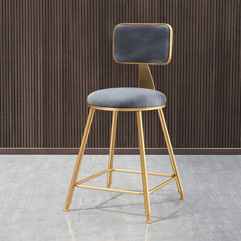 Glam Style Bar-stool Metal Legs Round Velvet Seat Barstool for Kitchen
