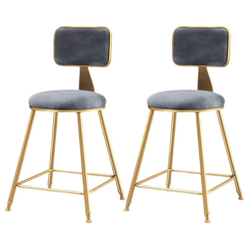 Glam Style Bar-stool Metal Legs Round Velvet Seat Barstool for Kitchen