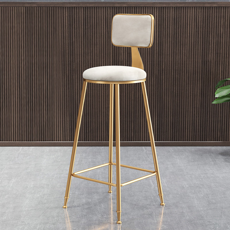 Glam Style Bar-stool Metal Legs Round Velvet Seat Barstool for Kitchen