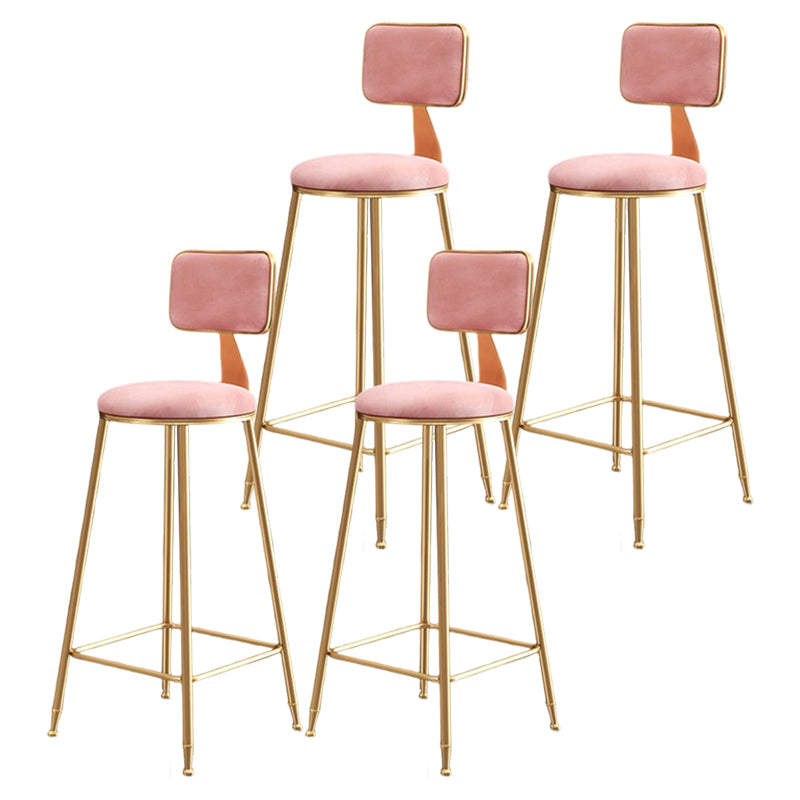 Glam Style Bar-stool Metal Legs Round Velvet Seat Barstool for Kitchen