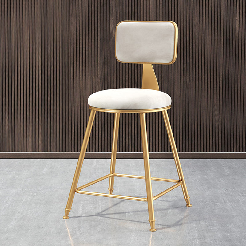 Glam Style Bar-stool Metal Legs Round Velvet Seat Barstool for Kitchen